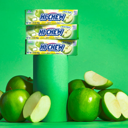 Hi-Chew Green Apple stick next to green apples