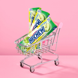 Hi-Chew Green Apple Sticks in a mini shopping cart